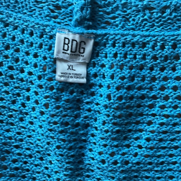 BDG Bulldog Urban Outfitters Blue Cropped Knit Tie-Front Sweater crochet XL - Picture 3 of 13